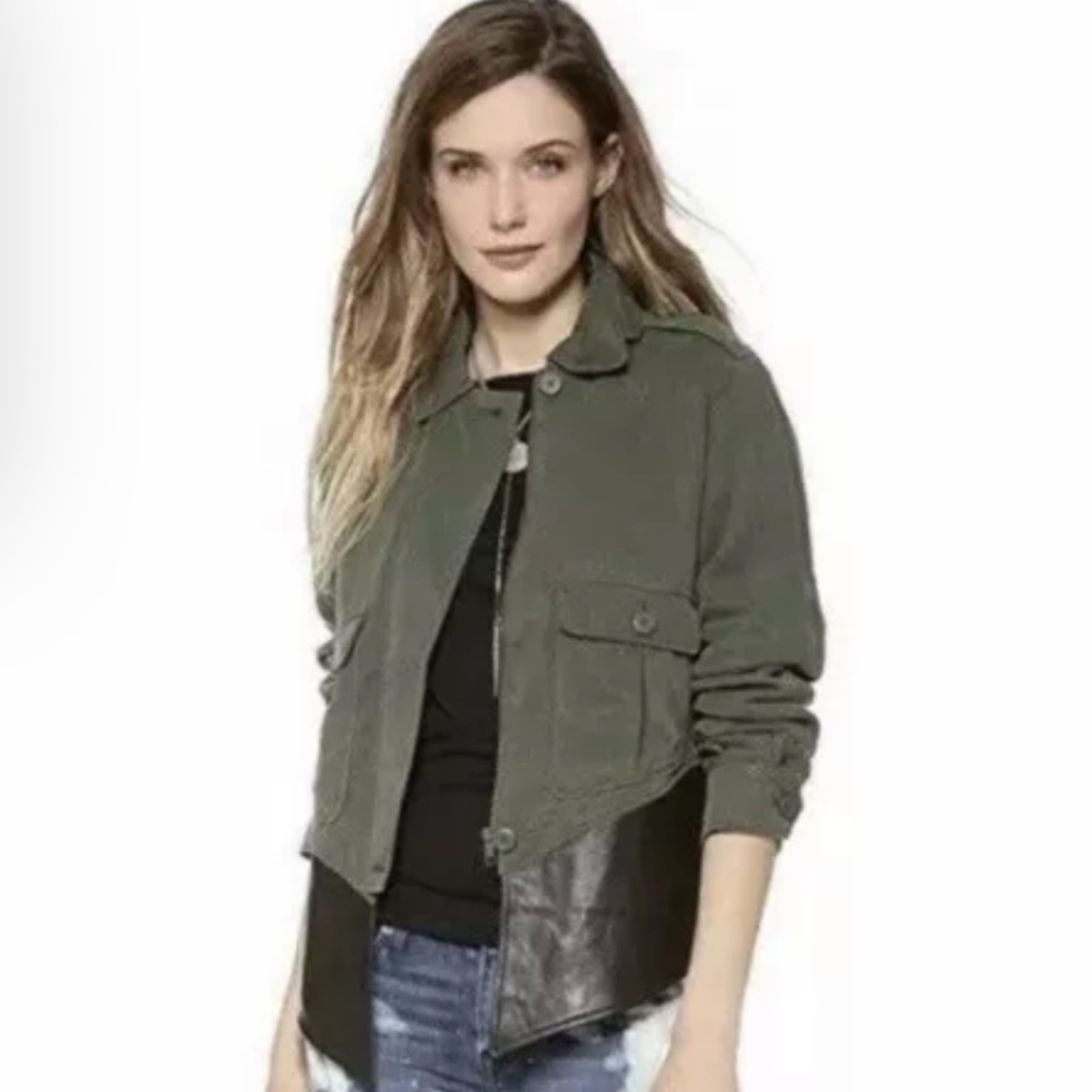 BB Dakota Collective Green Jacket With Leather Trim Size Small